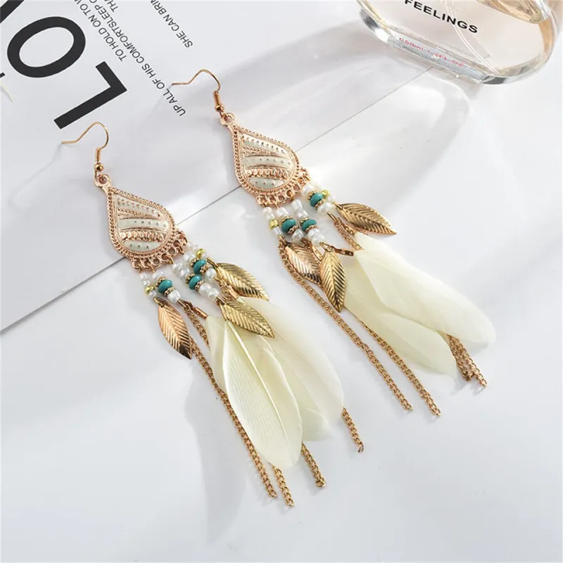 Beige Feather & Goldtone Feather Drop Earrings made by Zulily