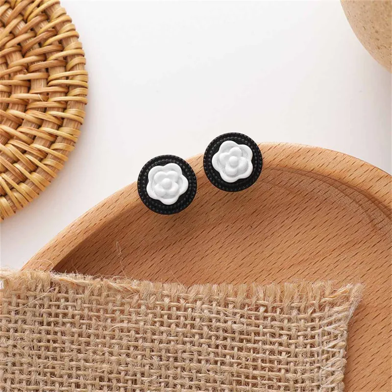Black & White Camellia Stud Earrings made by Zulily
