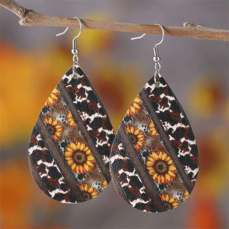 Black & Yellow Cow-Print & Sunflower Drop Earrings made by Zulily
