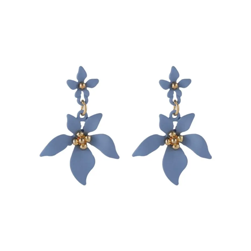 Blue Enamel & Goldtone Flower Drop Earrings made by Zulily