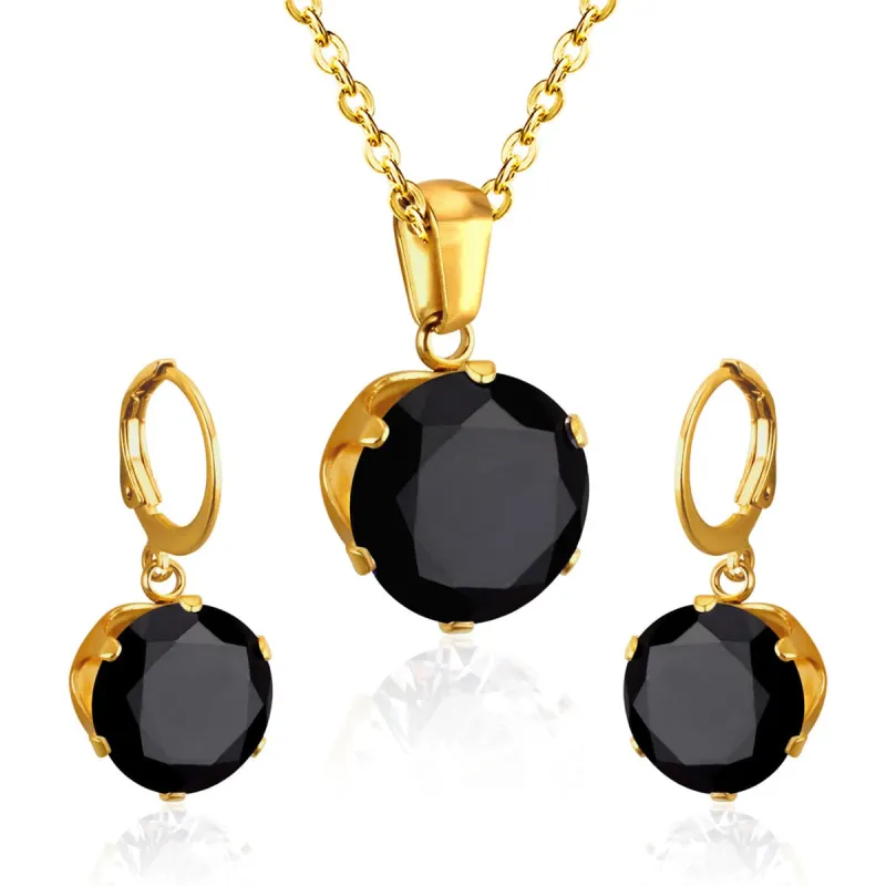 Black Cubic Zirconia & Goldtone Huggie Earrings & Pendant Necklace made by Zulily