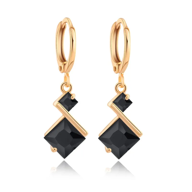 Black Crystal & Goldtone Princess-Cut Drop Earrings made by Zulily