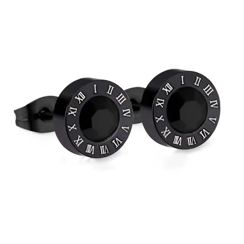 Black Cubic Zirconia & Black Round Roman Numeral Stud Earrings made by Zulily