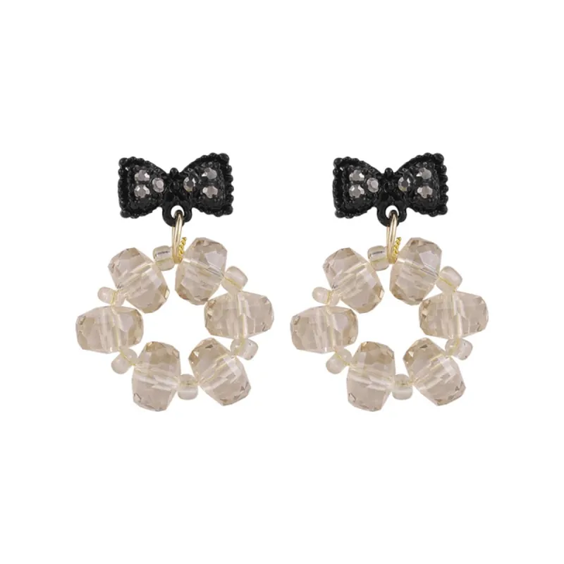 Black Cubic Zirconia & Acrylic Hoop Bow Drop Earrings made by Zulily