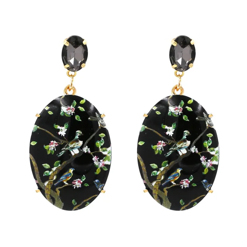 Black Crystal & Goldtone Bird Branch Oval Drop Earrings made by Zulily