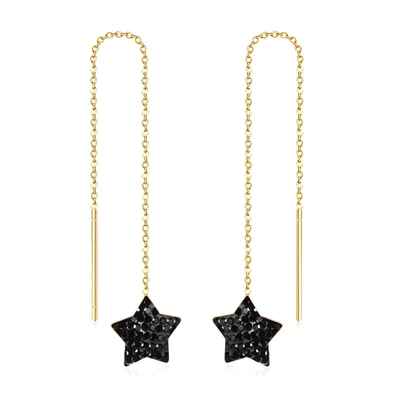 Black Cubic Zirconia & Goldtone Star Threader Earrings made by Zulily