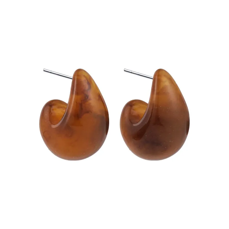 Brown Resin Marbled Chunky C-Shape Huggie Earrings made by Zulily