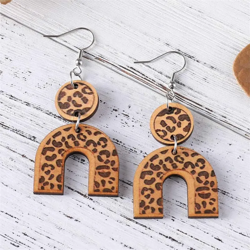 Brown Wood & Silvertone Leopard U-Shape Drop Earrings made by Zulily