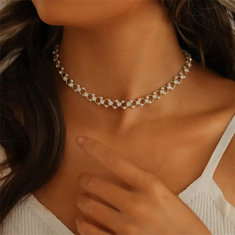 Clear Cubic Zirconia & Pearl Goldtone Circle Choker Necklace made by Zulily