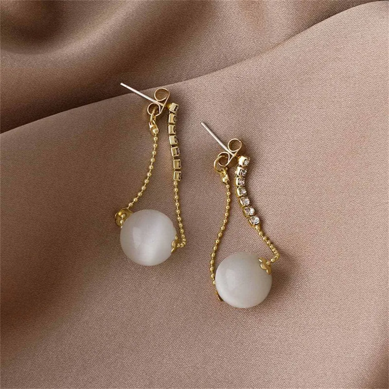 Cat-Eye & Cubic Zirconia Ball Chain-Accent Drop Earrings made by Zulily