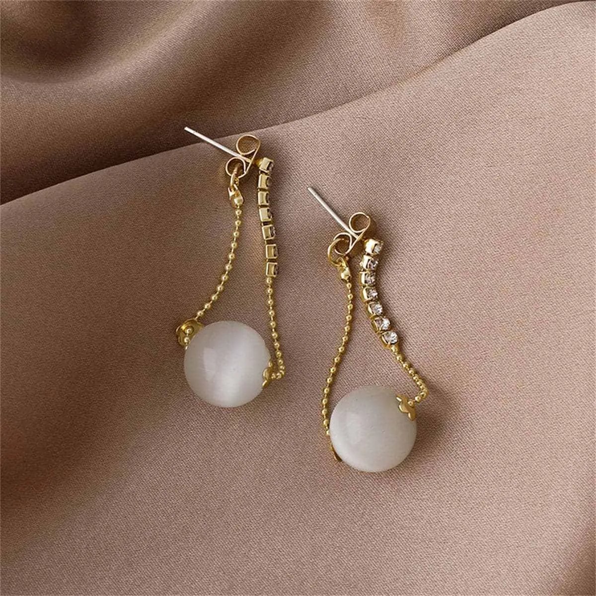 Cat-Eye & Cubic Zirconia Ball Chain-Accent Drop Earrings sold by Zulily