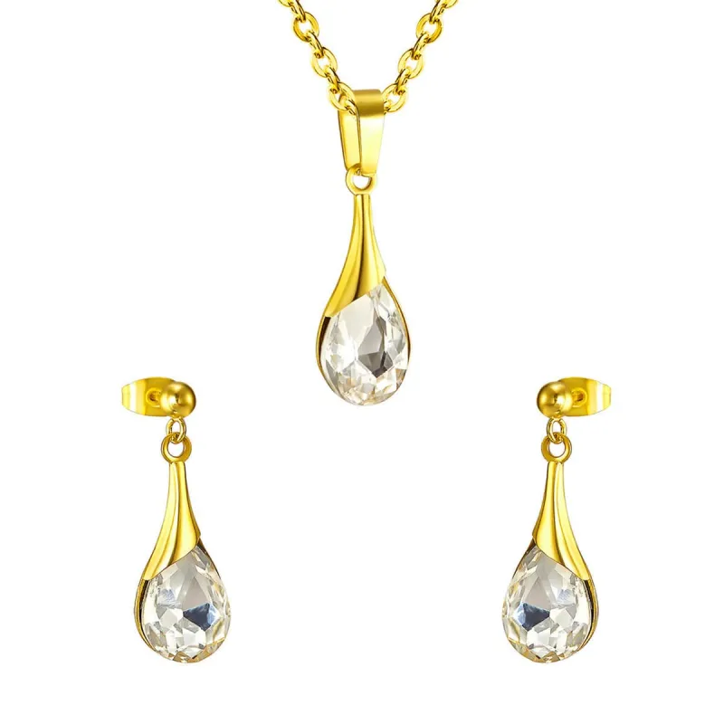 Clear Crystal & Goldtone Drop Earrings & Pendant Necklace made by Zulily