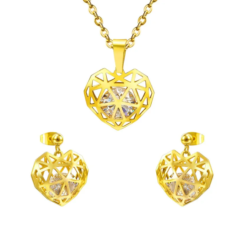Clear Cubic Zirconia & Goldtone Heart Drop Earrings & Pendant Necklace made by Zulily
