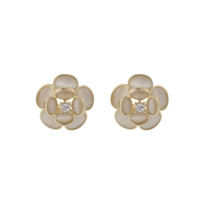 Cats Eye & Cubic Zirconia Flower Stud Earrings made by Zulily