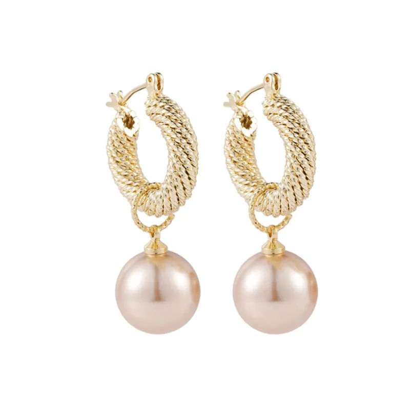 Champagne Pearl & Goldtone Rope Huggie Earrings made by Zulily