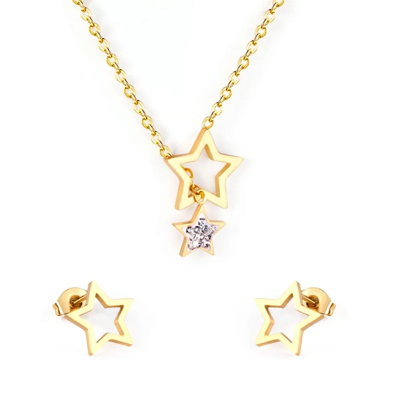 Clear Cubic Zirconia & Goldtone Star Stud Earrings & Lariat Necklace made by Zulily
