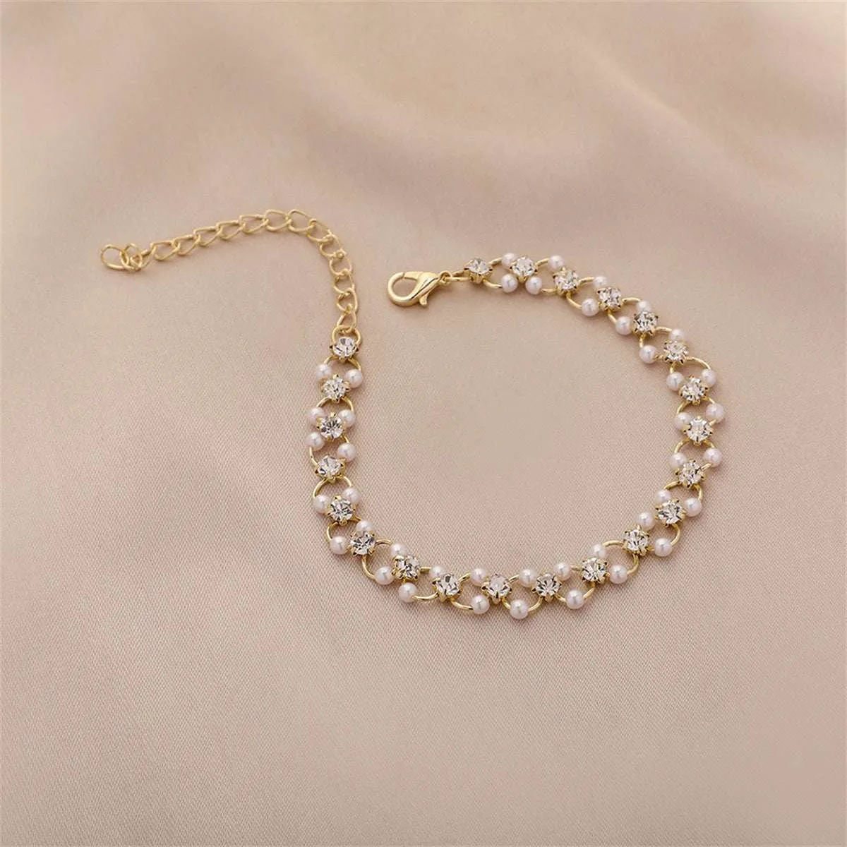 Clear Cubic Zirconia & Pearl Goldtone Circle Bracelet sold by Zulily
