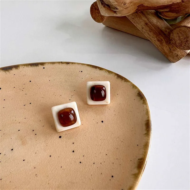 Coffee Resin & Silvertone Stacked Square Stud Earrings made by Zulily