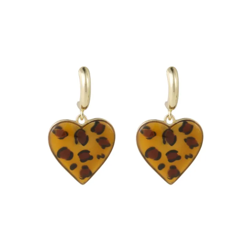Coffee Enamel & Goldtone Leopard Heart Drop Earrings made by Zulily