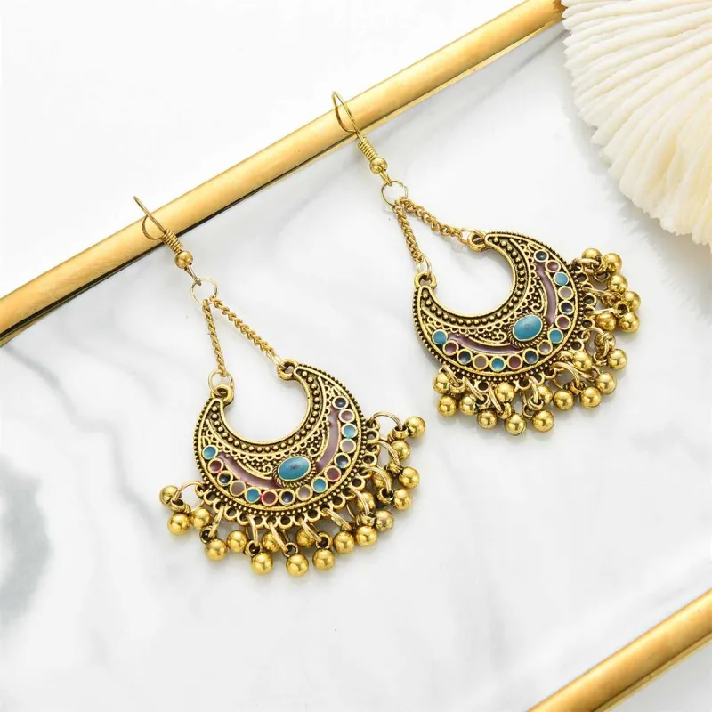 Colored Enamel & Goldtone Ball-Detail Crescent Moon Drop Earrings made by Zulily