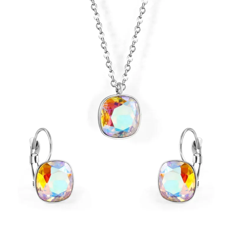 Colored Crystal & Silvertone Square Huggie Earring Set made by Zulily