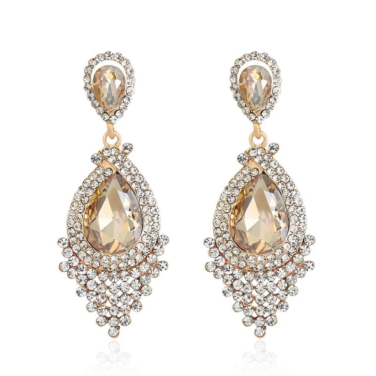 Champagne Pear Crystal & Cubic Zirconia Drop Earrings sold by Zulily