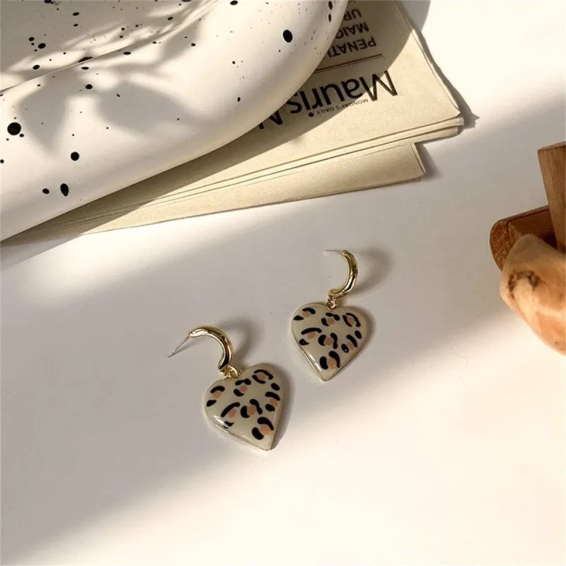 Cream Leopard Enamel & Goldtone Heart Drop Earrings made by Zulily