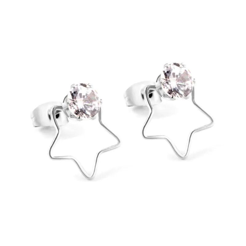 Clear Cubic Zirconia & Silvertone Open Star Stud Earrings made by Zulily