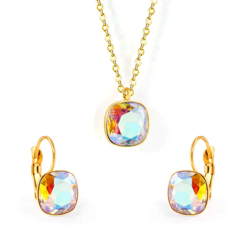 Colored Crystal & Goldtone Square Huggie Earring Set made by Zulily