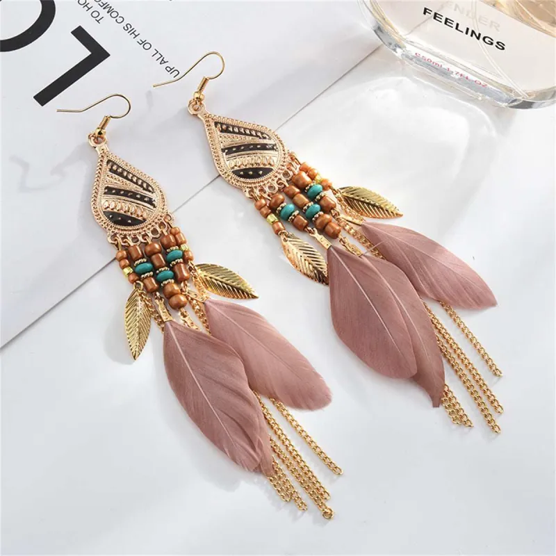 Coffee Feather & Goldtone Feather Drop Earrings made by Zulily