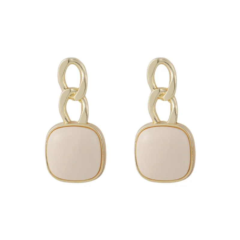 Cream Resin & Goldtone Chain Square Drop Earrings made by Zulily
