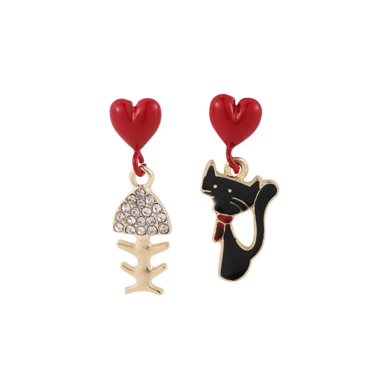 Cubic Zirconia & Black Enamel Cat Drop Earrings made by Zulily