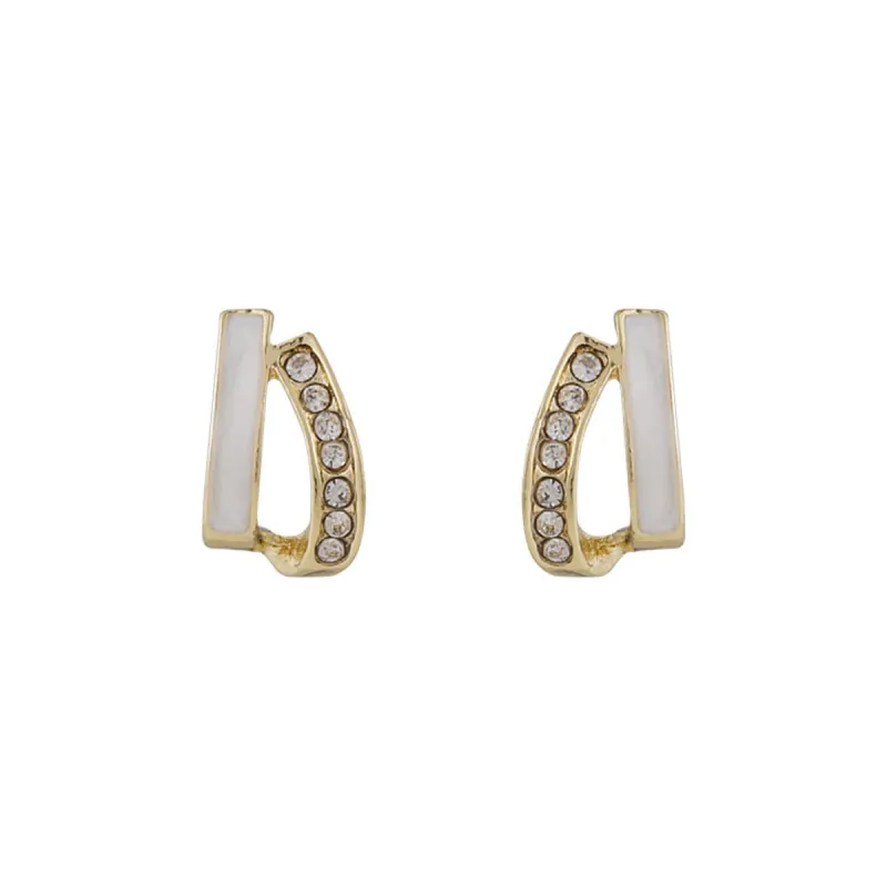 Cubic Zirconia & Enamel Goldtone Curved Bar Stud Earrings made by Zulily