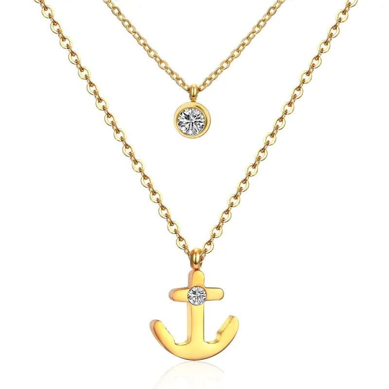 Cubic Zirconia & Goldtone Anchor Layered Pendant Necklace made by Zulily