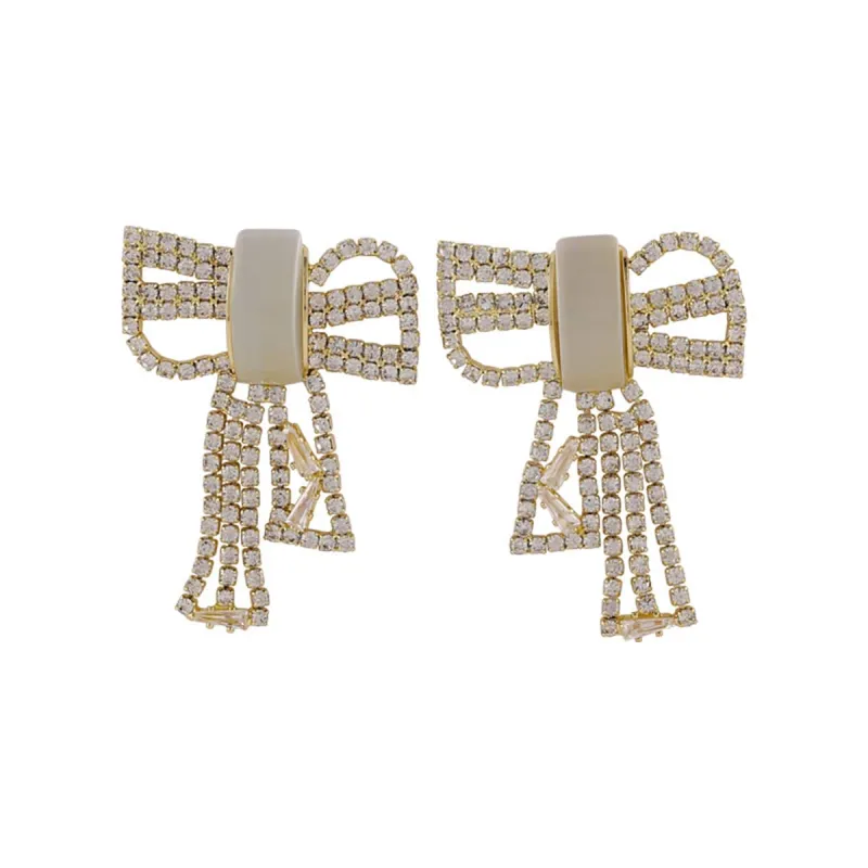 Cubic Zirconia & Cat's Eye Goldtone Bow Drop Earrings made by Zulily