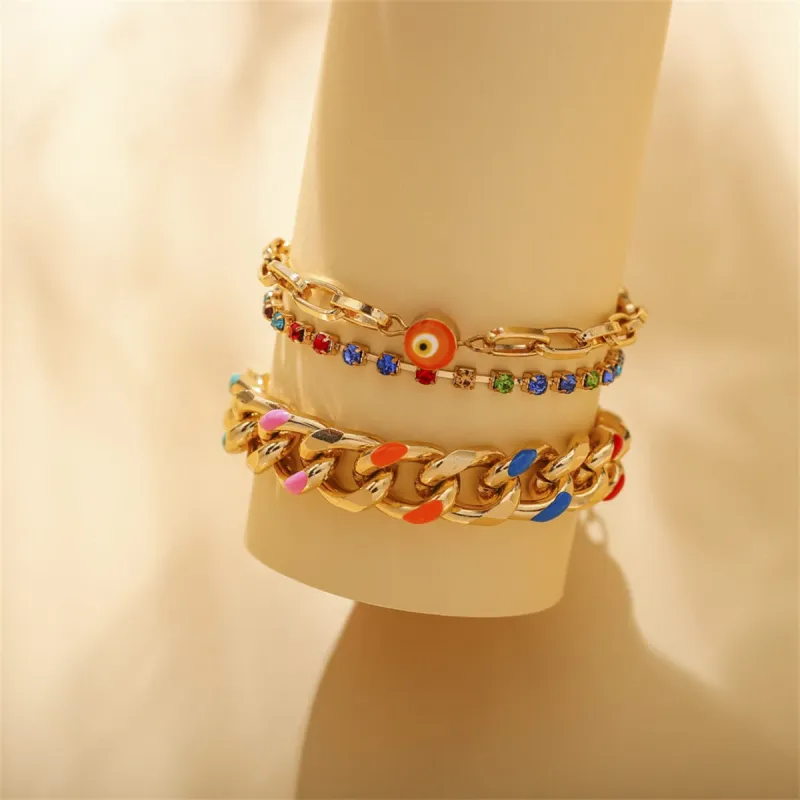 Cubic Zirconia & Enamel Goldtone Evil Eye Anklet Set made by Zulily