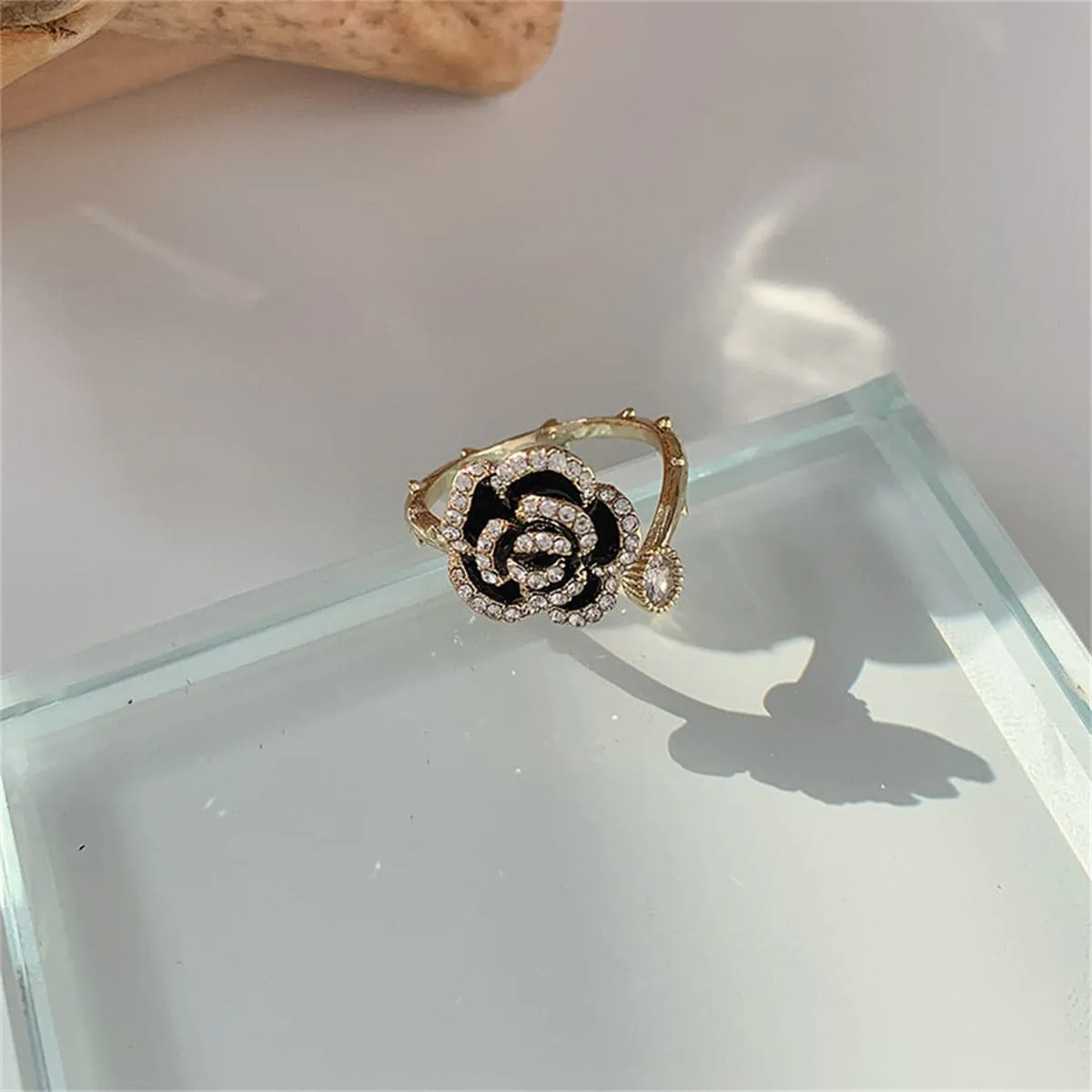 Cubic Zirconia & Enamel Goldtone Camellia Bypass Ring sold by Zulily