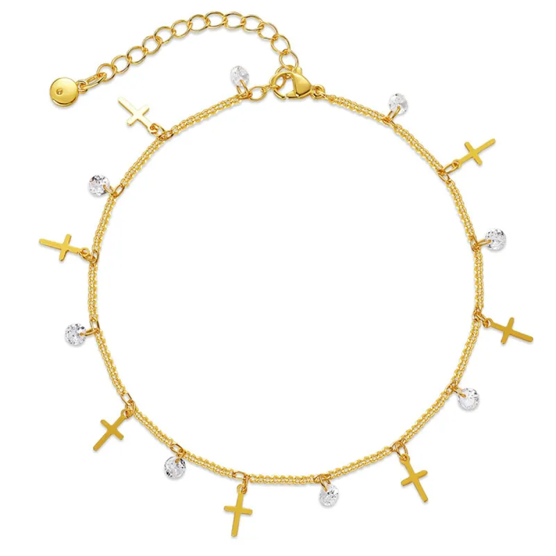 Cubic Zirconia & Goldtone Cross Station Anklet made by Zulily