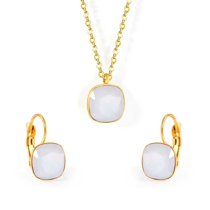 Crystal & Goldtone Square Huggie Earring Set made by Zulily