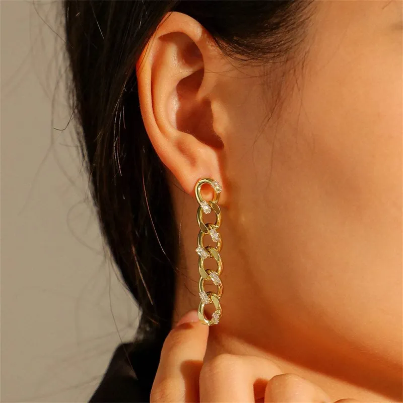 Cubic Zirconia & Goldtone Curb-Chain Drop Earrings made by Zulily