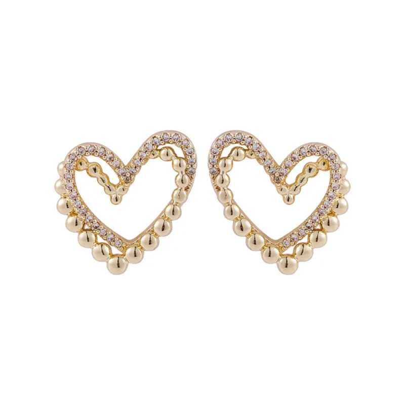 Cubic Zirconia & Goldtone Interlocked Openwork Heart Stud Earrings made by Zulily