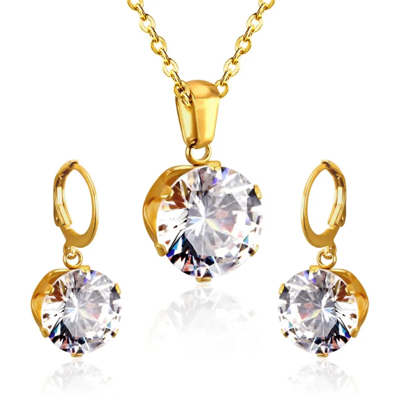 Cubic Zirconia & Goldtone Drop Huggie Earrings & Pendant Necklace made by Zulily