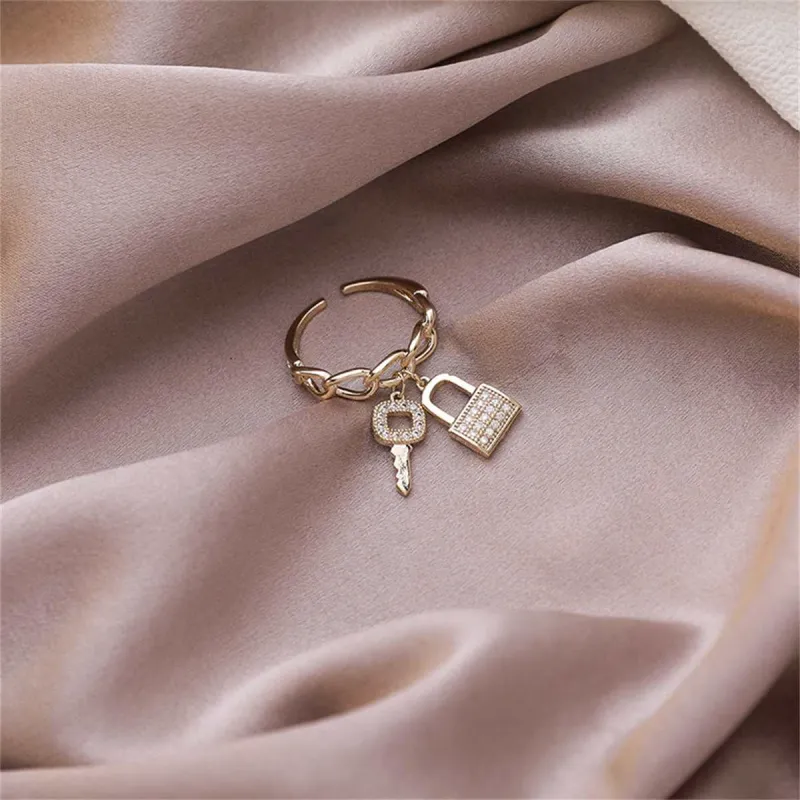 Cubic Zirconia & Goldtone Key & Lock Charm Open Ring made by Zulily