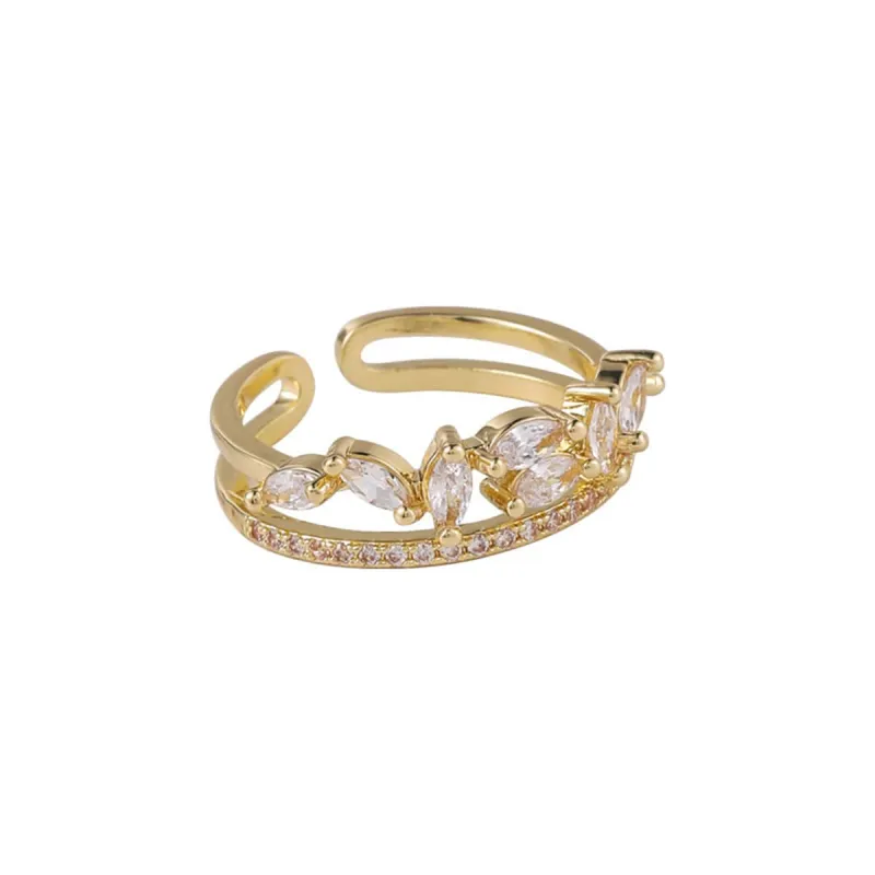 Cubic Zirconia & Crystal Goldtone Clustered Marquise Adjustable Band Ring made by Zulily