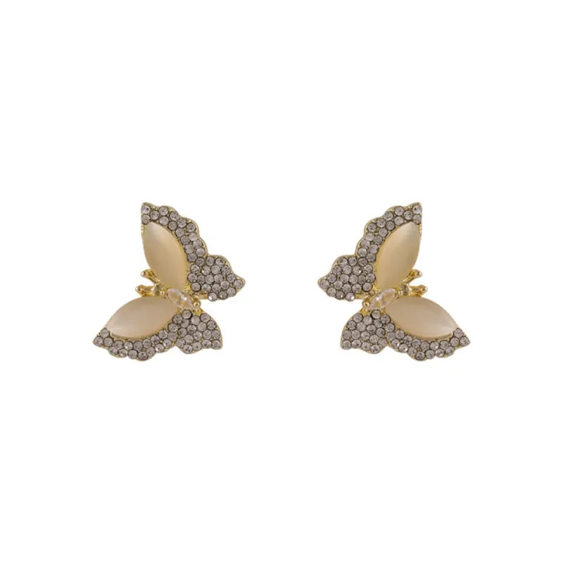 Cubic Zirconia & Cats Eye Butterfly Stud Earrings made by Zulily