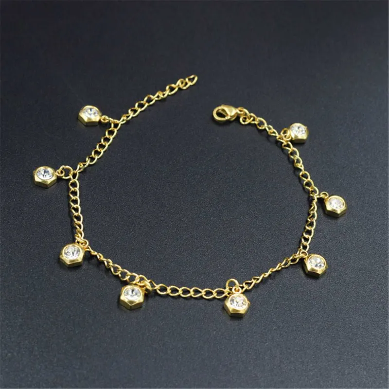 Cubic Zirconia & Goldtone Hexagon Charm Anklet made by Zulily