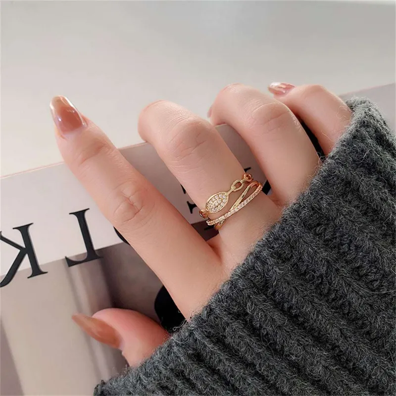 Cubic Zirconia & Goldtone Layered Chain Adjustable Ring made by Zulily