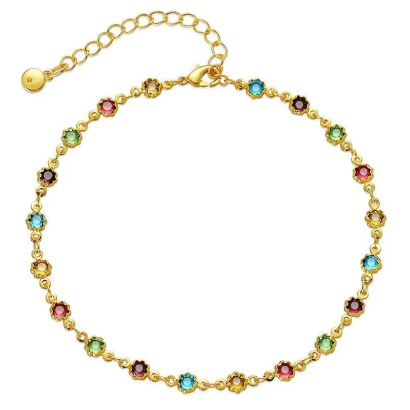 Cubic Zirconia & Goldtone Multicolor Floral Station Anklet made by Zulily
