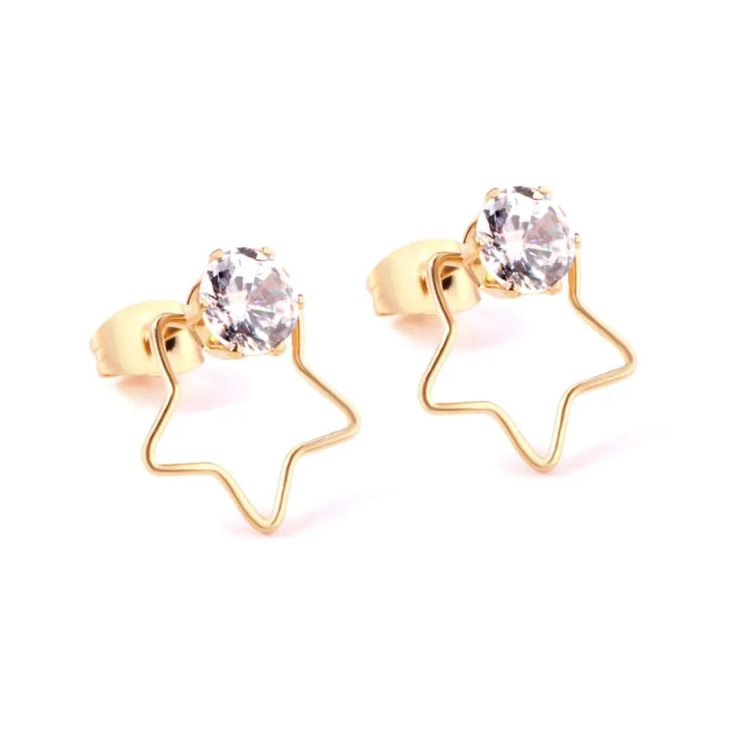 Cubic Zirconia & Goldtone Open Star Stud Earrings made by Zulily