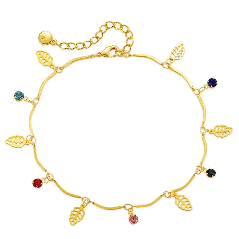 Cubic Zirconia & Goldtone Leaves Station Anklet made by Zulily